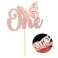 Gyufise 1Pcs Butterfly One Cake Topper Rose Gold Glitter Baby Shower Butterfly 1St Birthday Cake Pick Decorations For Butterfly