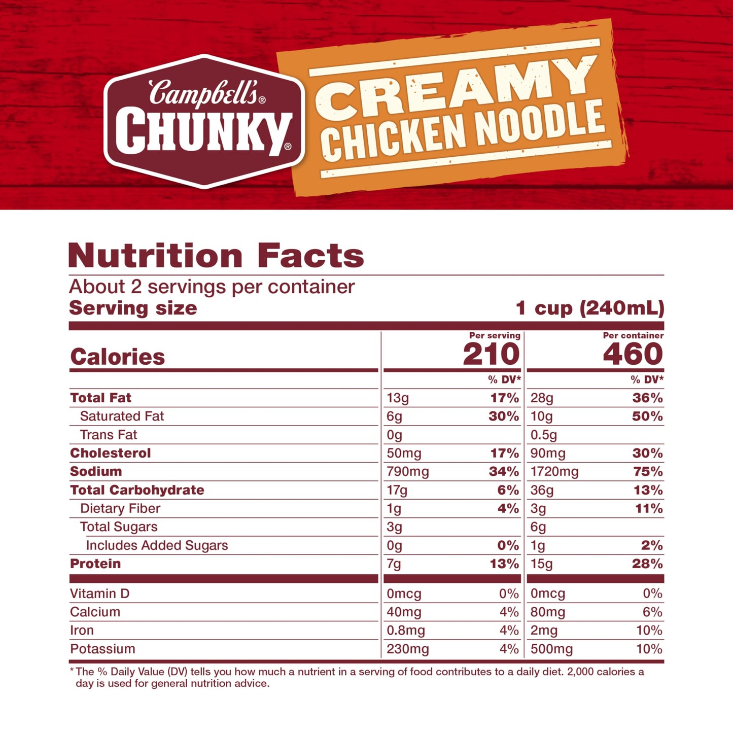 Campbell s Chunky Soup, Creamy Chicken Noodle Soup, 18.8 Oz Can (Case of 12)