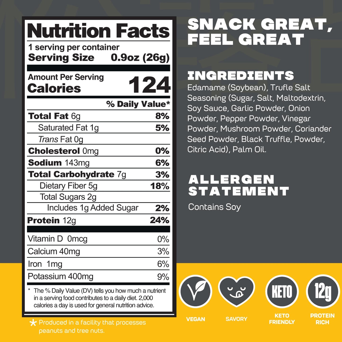 Where You Bean Edamame Beans Snack, Truffle Salt, High Protein, Keto & Vegan, 0.9 oz (Pack of 8), Multicolor