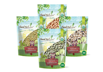 Food to Live Organic Pulses Bundle, 4 Pack - Whole Green Peas (5 LB), Green Lentils (5 LB), Chickpeas (5 LB), Black-Eyed Peas (5
