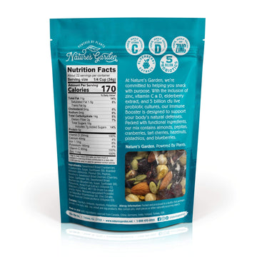 Natures Garden Probiotic Immune Booster - Mixed Nuts, Heart Healthy Nuts, Omega-3 Rich, Vitamin D, Cranberries, Tart Cherries,