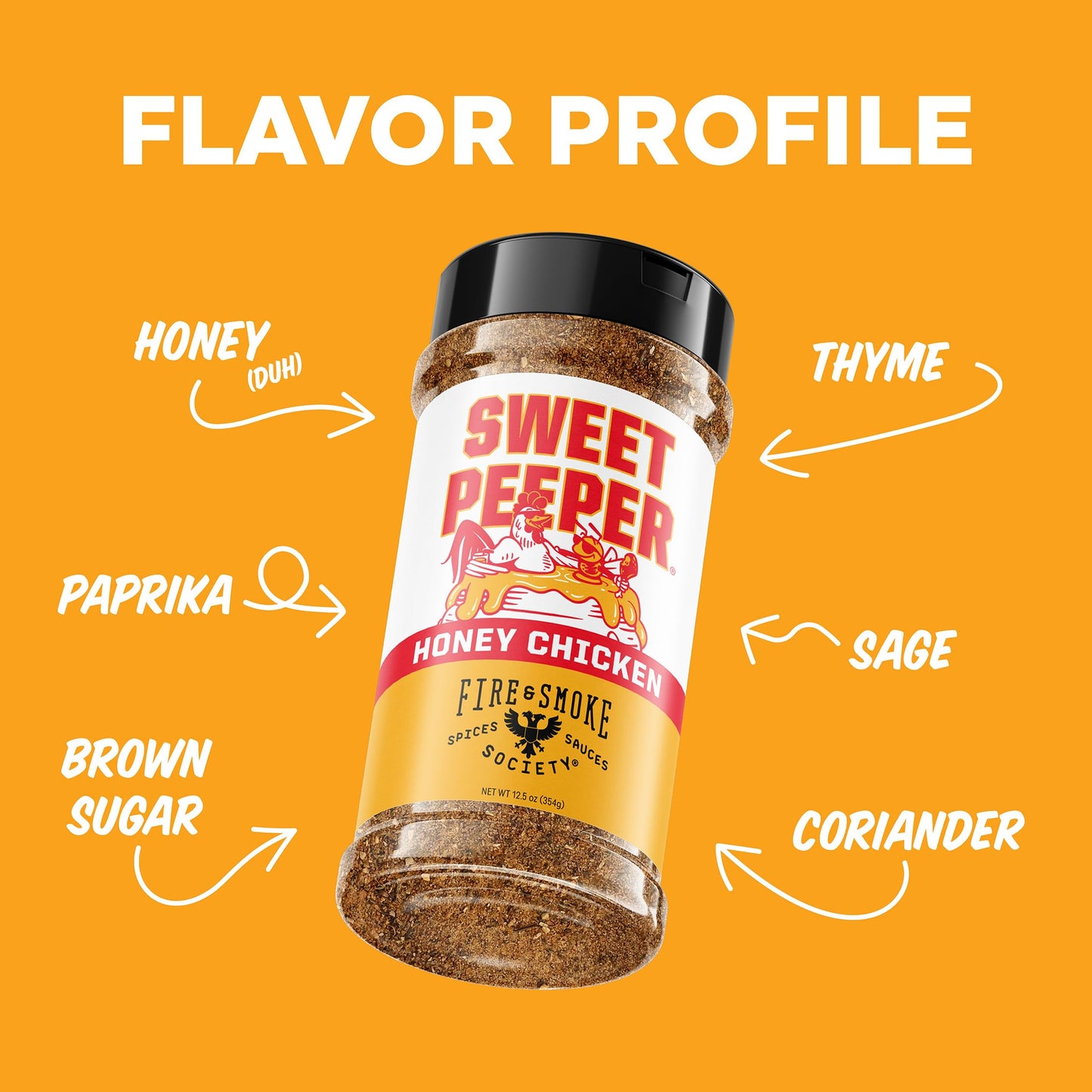 Fire & Smoke Society BBQ Seasoning for Meat | Honey, Brown Sugar, Paprika | 12.5 oz