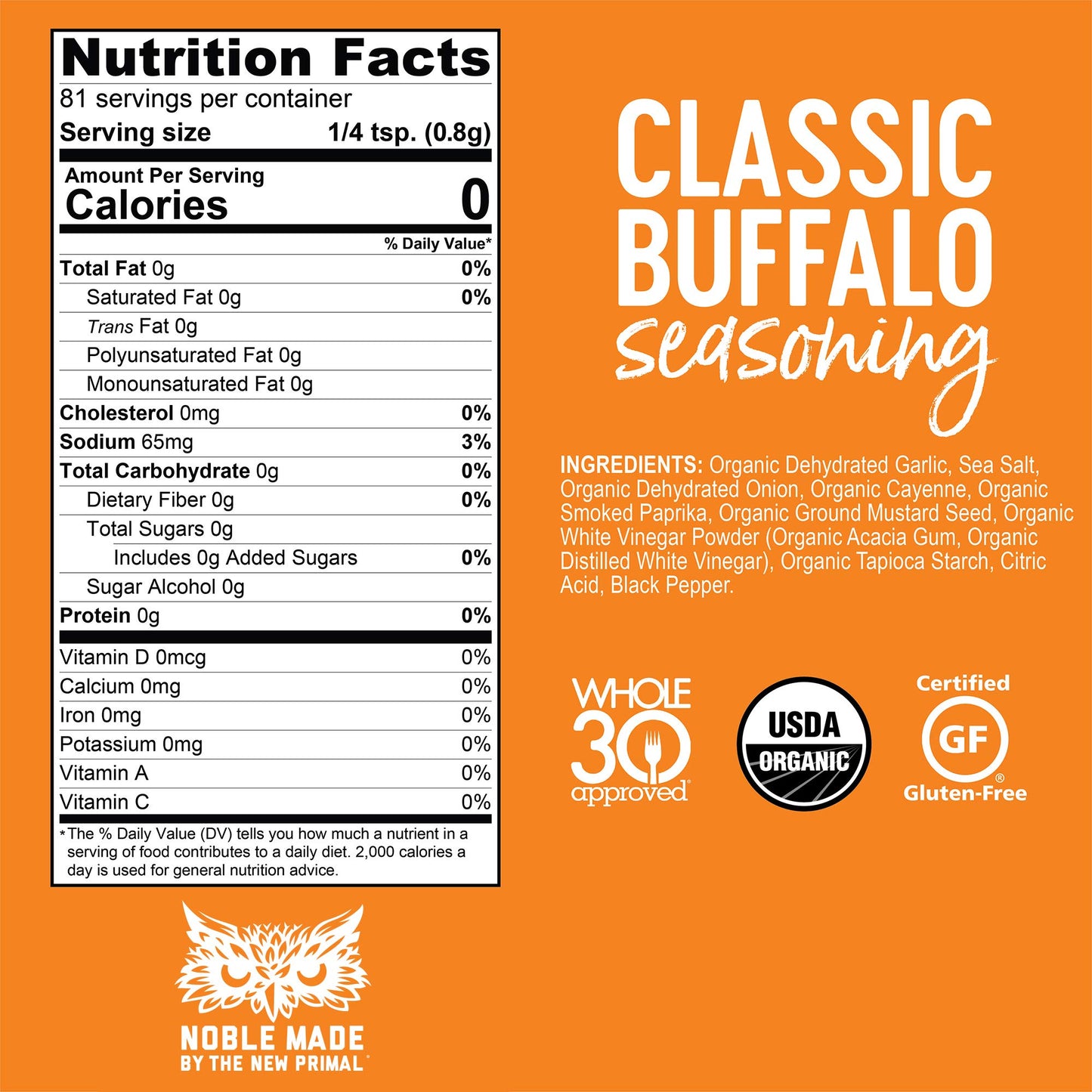 The New Primal Noble Made By Seasoning Spice & Dry Rub, Usda Organic, Whole30, Gluten-Free, Paleo & Keto Friendly,Classic Buffal