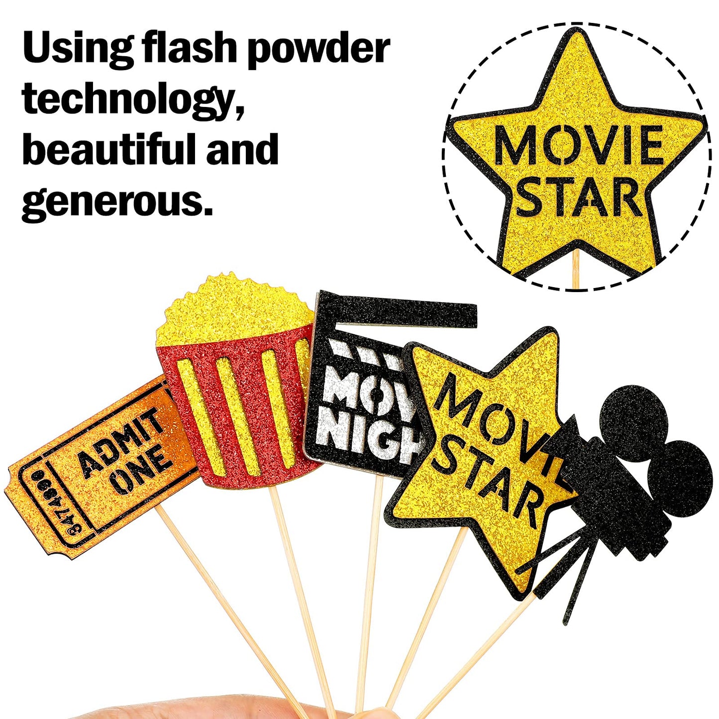 72 Pieces Movie Night Cupcake Toppers Movie Theme Party Picks Movie Party Supplies Decorations For Wedding Birthday Party, 9 Sty