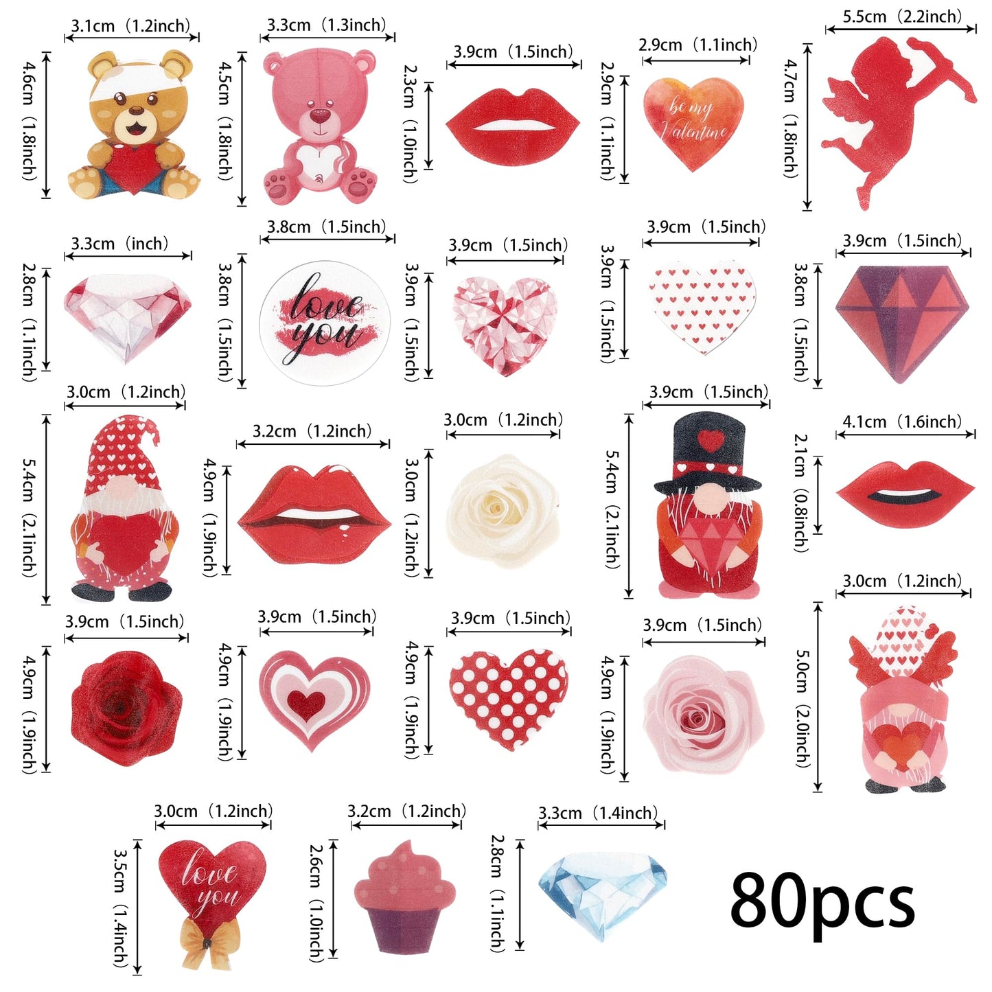 Rssta i Edible Valentines Day Cupcake Toppers, Heart Bear & Cupid Design, 72 Pack, Paper, Design 17