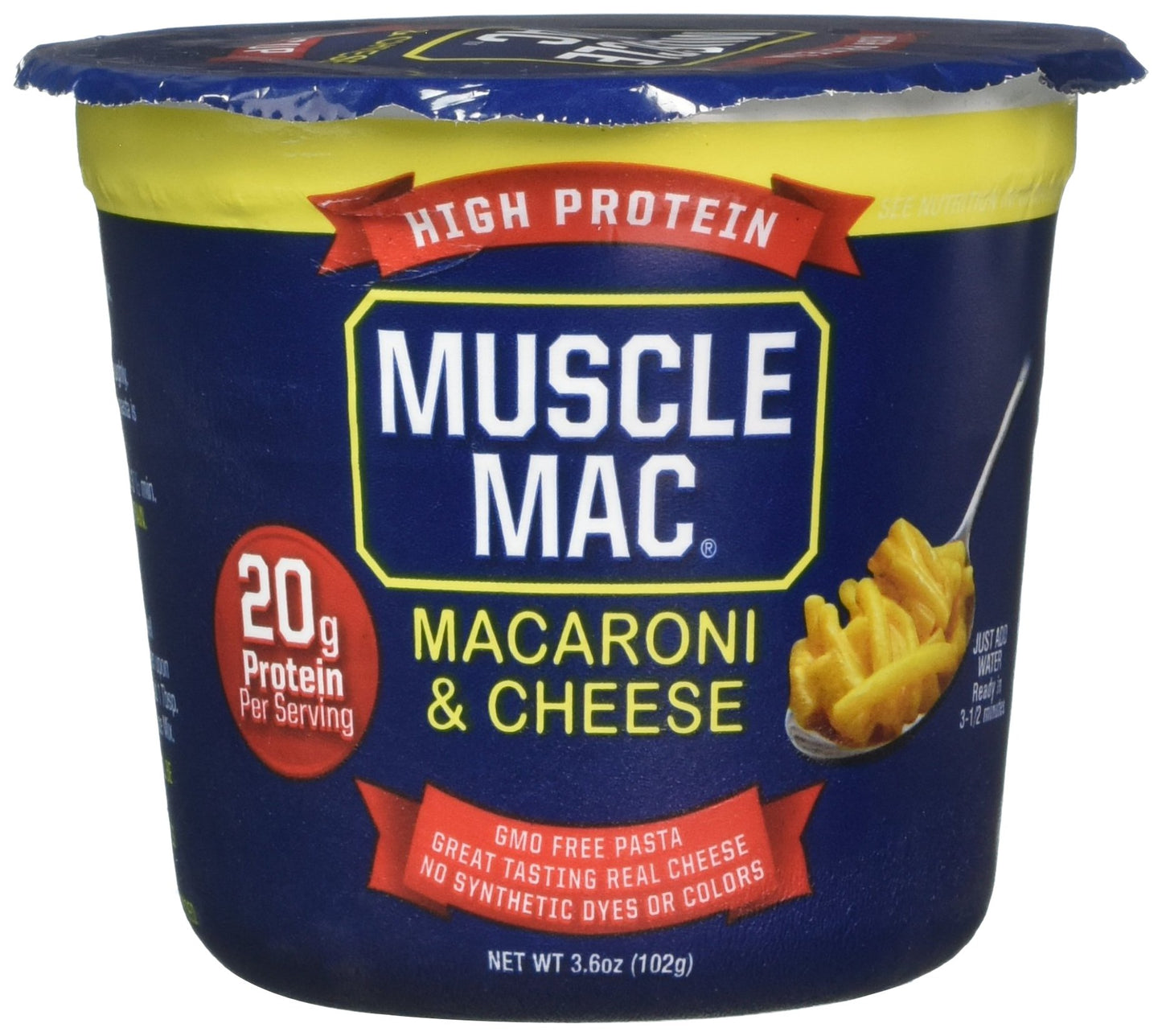 Muscle Mac | Macaroni And Cheese Microwavable Mega Cups, 20 Grams Of Protein Per Serving, Real Cheese, Non-Gmo, (12 Cups)