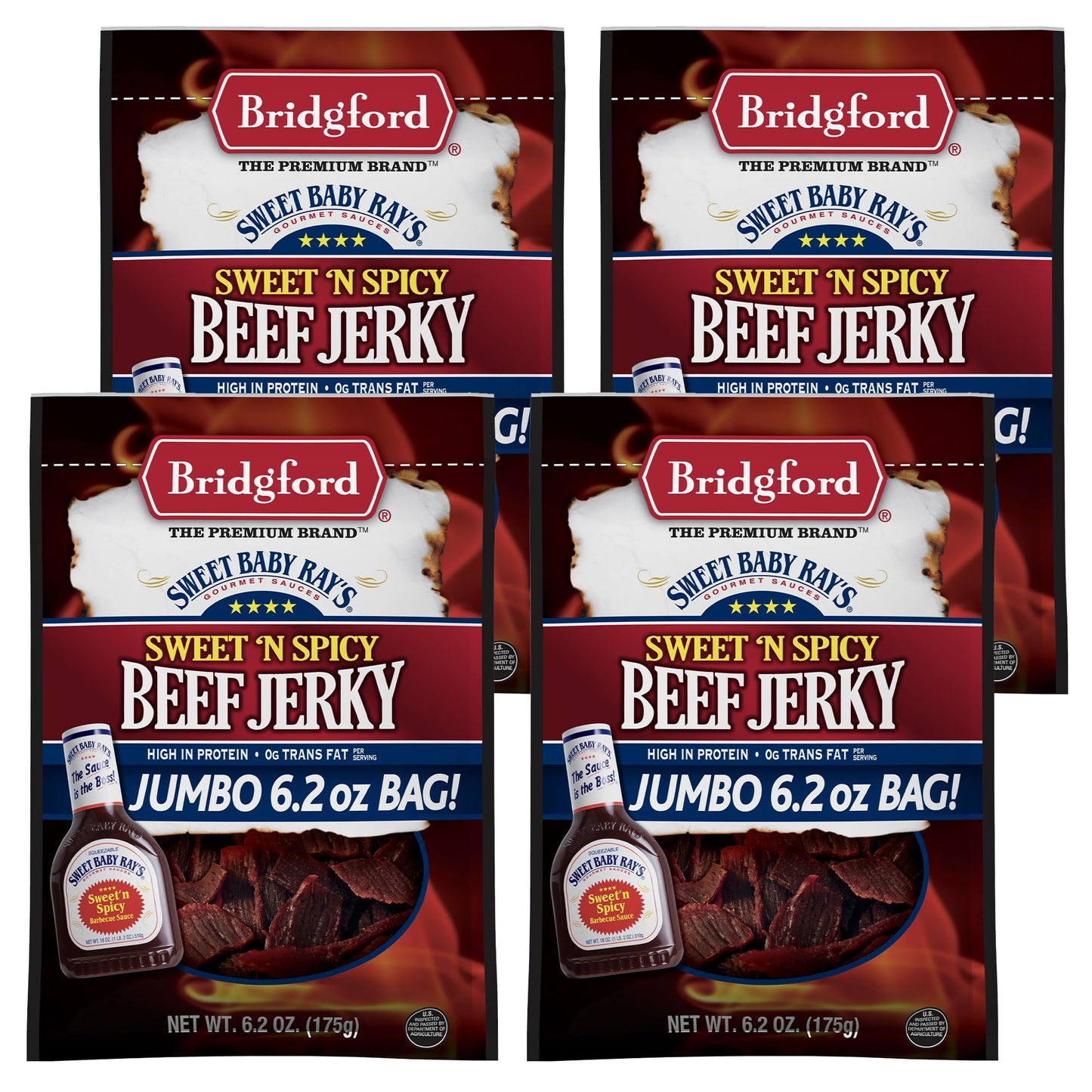 Bridgford Beef Jerky Sweet N Spicy - High Protein Snack - 6.2 oz Pack of 4