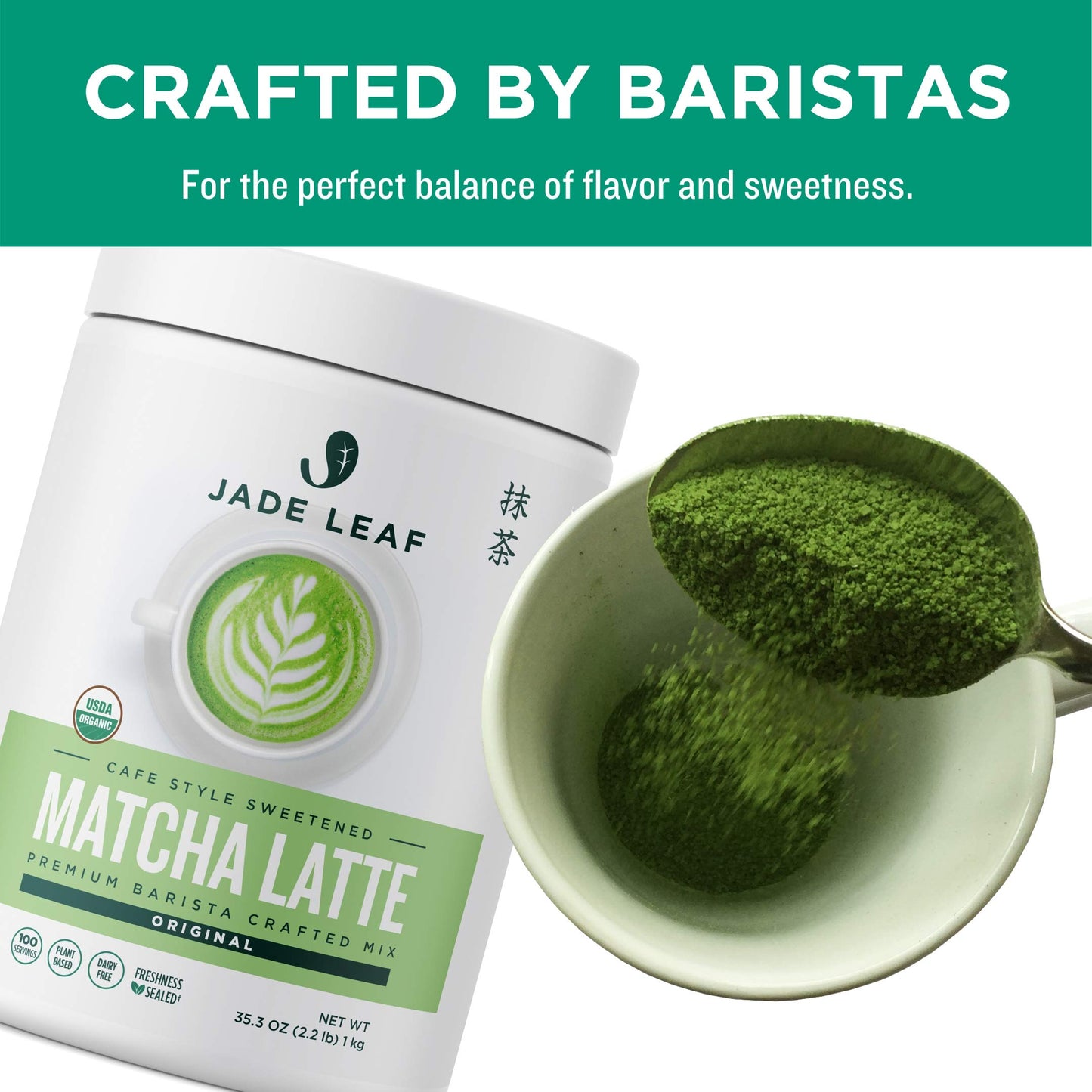 Jade Leaf Matcha Organic Sweetened Matcha Latte Mix - 2.2 Pound Tin - 100 Servings - Powder