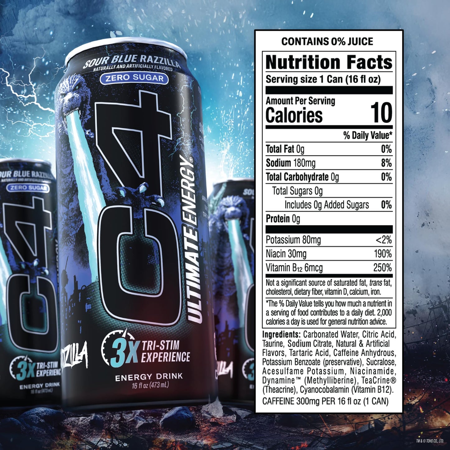 Cellucor C4 Ultimate | Pre Workout Sugar Free Energy Drink | Tri-Stim Experience with 300mg Caffeine + TeaCrine + Dynamine | Sour Blue Razzilla| 16oz (Pack of 12)