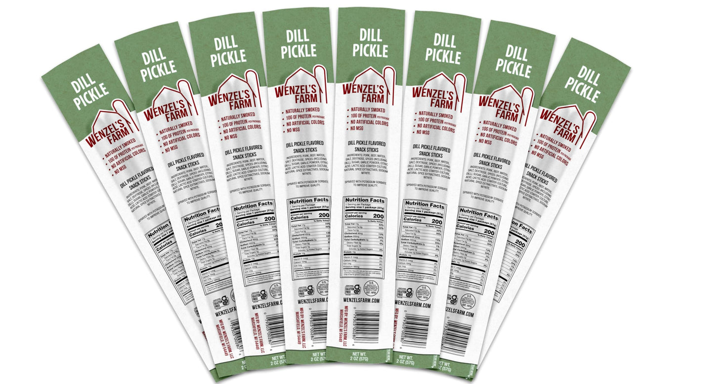 Wenzels Farm Dill Pickle Snack Sticks, High Protein, Gluten Free, 16 oz (8 packs of 2)