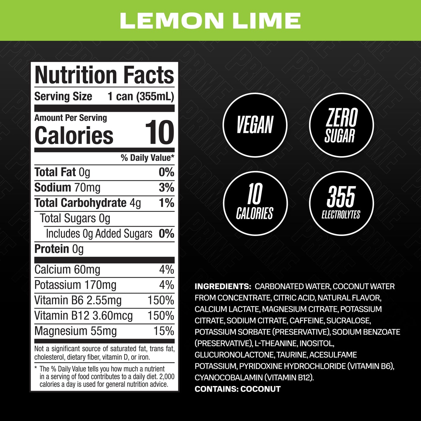 PRIME HYDRATION Energy Drink | Zero Sugar | 200mg Caffeine | 355mg Electrolytes | 12oz | 24 Pack