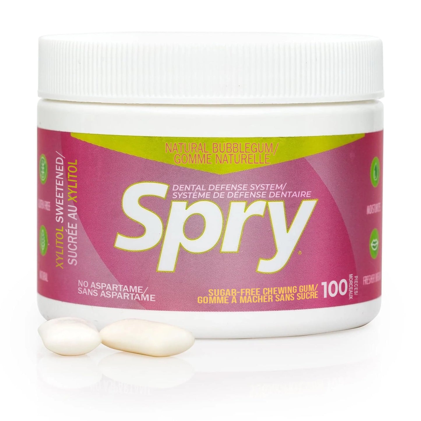 Spry Fresh Natural Xylitol Chewing Gum Dental Defense System - Aspartame-Free, Sugar-Free, Non-GMO, Gluten-Free (Bubble Gum, 100