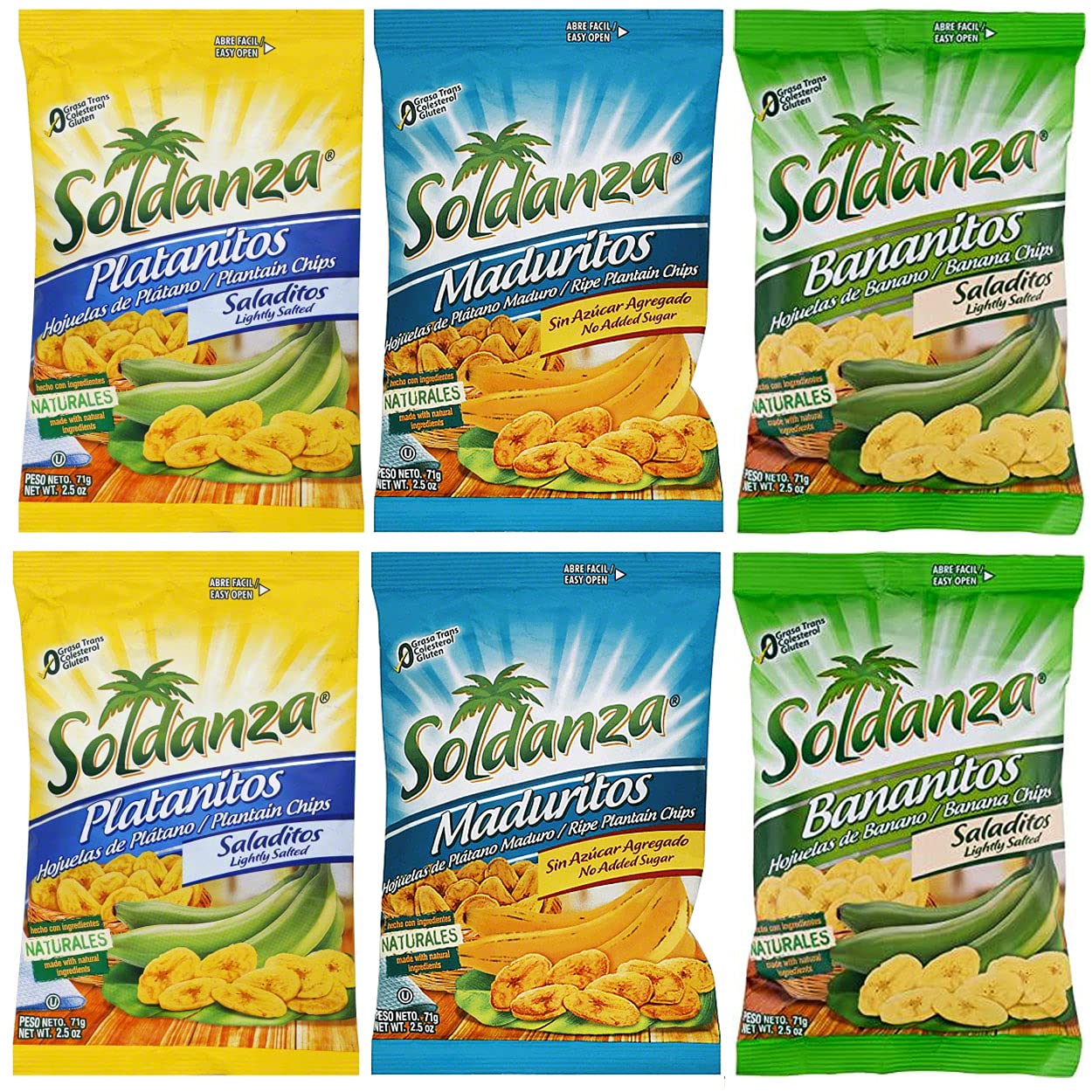 Seconde Nature Soldanza Plantain Chips Variety Pack - 3 Mix, 2.5 oz (Pack of 6) - International Snack