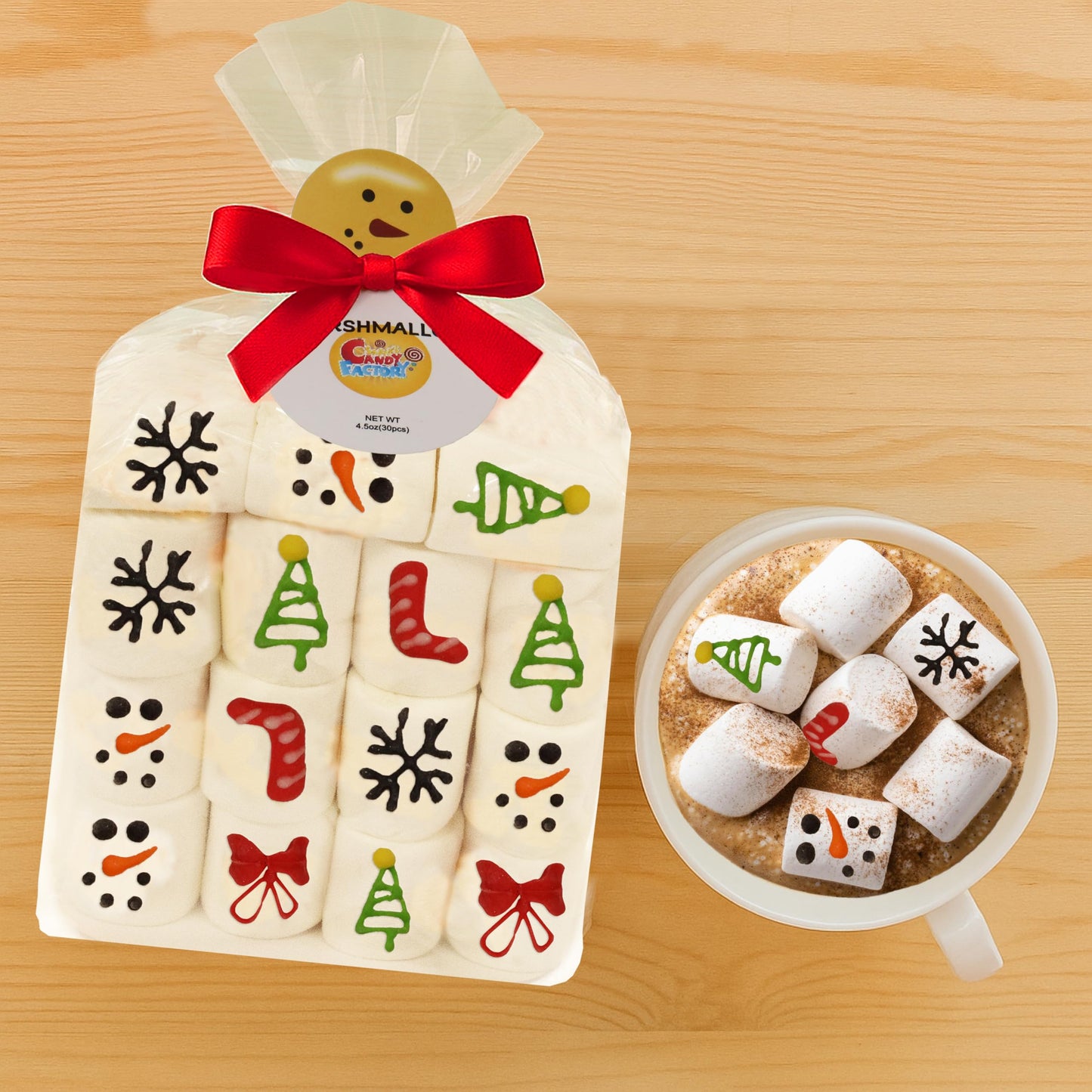 30 Count Christmas Marshmallow Gift Pack, Soft & Fluffy Vanilla Marshmallows, Festive Holiday  , Cute Snowman Packaging, Perfect For Gifting, Hot Chocolate, & Stocking Stuffers, 4.5 Oz 30 Count