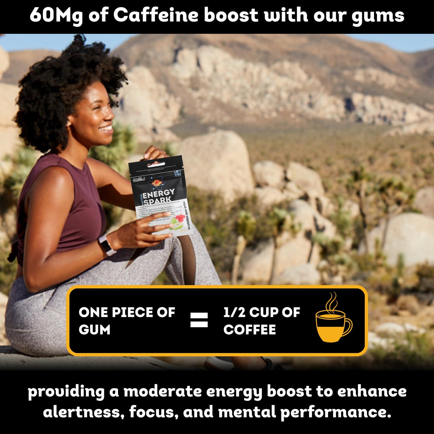 FUNSTITUTION Natural Multivitamin Caffeine Gum | Focus & Energy | 60 mg | 56 pcs | Black with Pink/Purple Hints