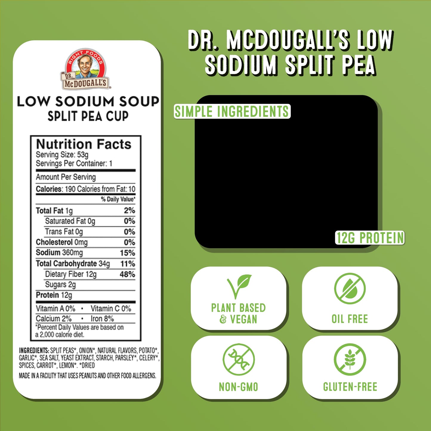 Dr. Mcdougall 'S Right Foods Vegan Split Pea Soup Lower Sodium, 1.9 Ounce Cups (Pack Of 6)