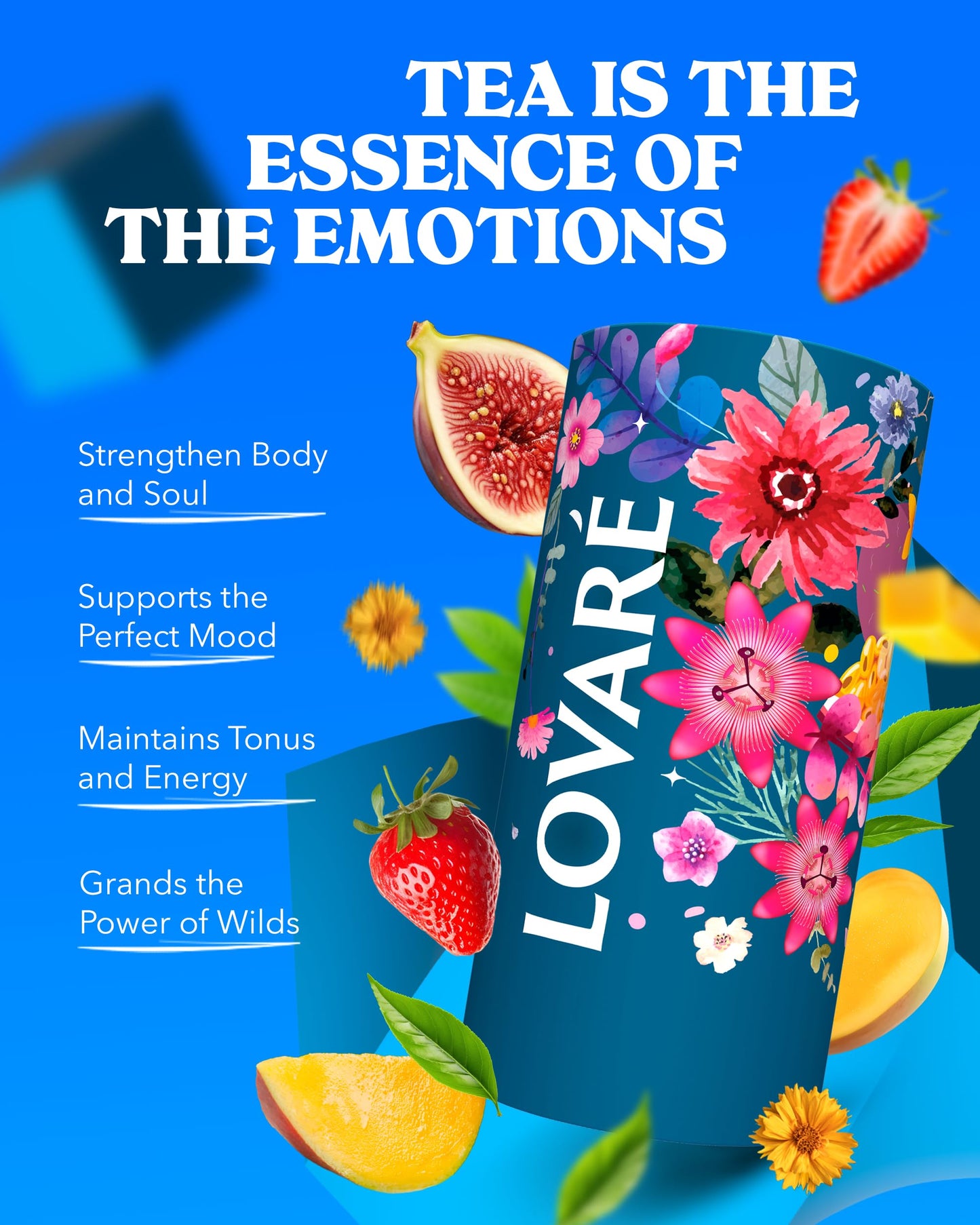 LOVARE Love Blossom Loose Leaf Tea - Dry Fig, Mango, Strawberry, 80g - Tea Gift Box with 15 Paper Filters