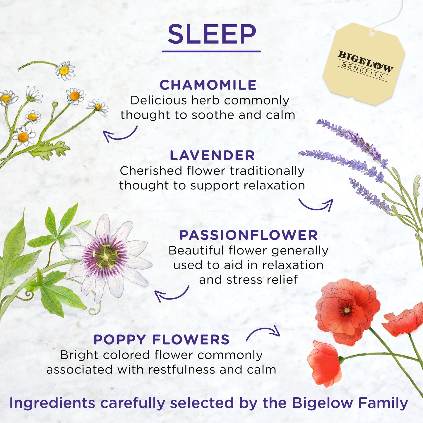 Bigelow Tea Sleep Chamomile Lavender Herbal Tea, Caffeine Free, 18 Count (Pack of 6), 108 Total Tea Bags