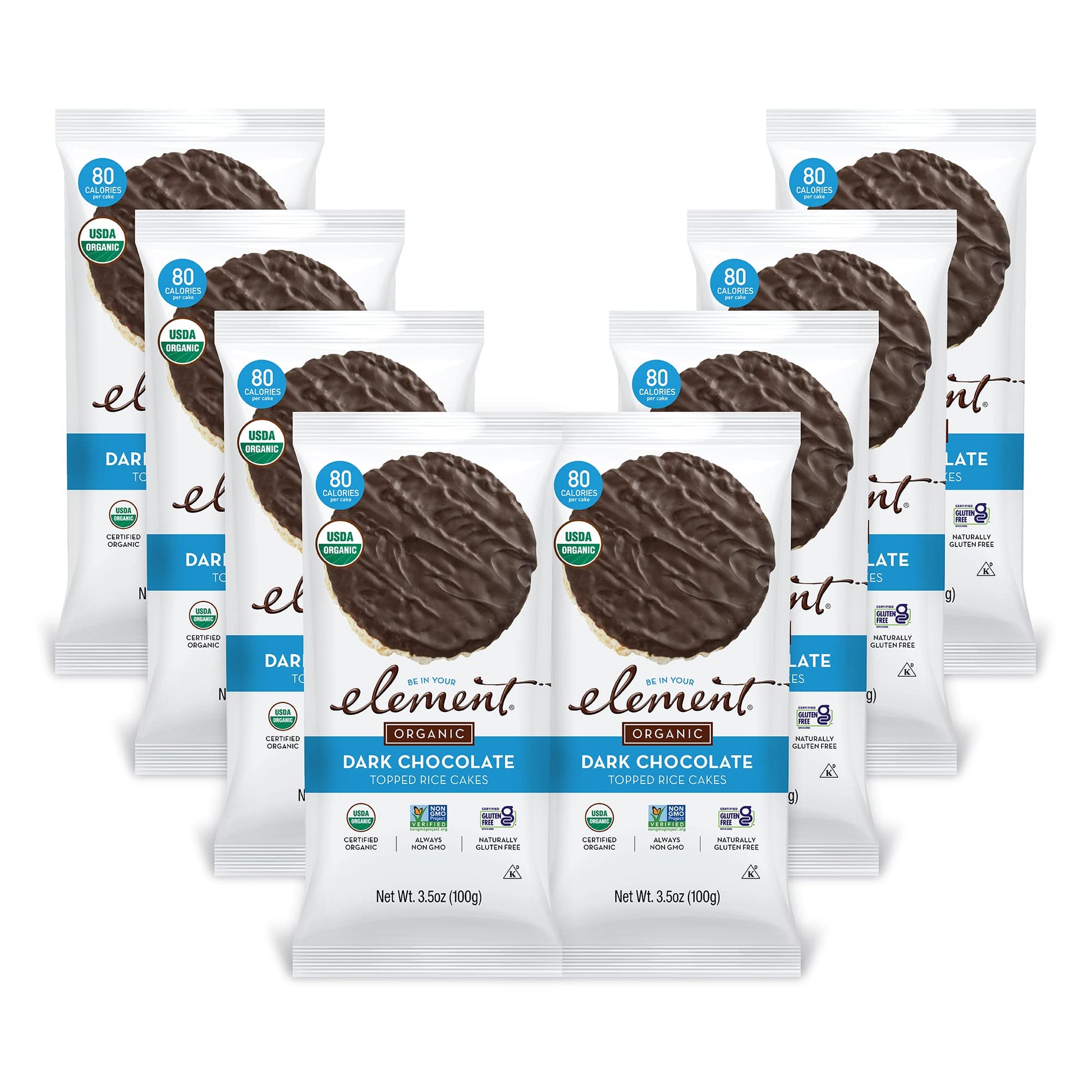 Element Snacks - Dark Chocolate Rice Cakes (Pack of 8), All-Natural Rice, Organic Healthy Snacks for Kids or Adults, Non GMO, Ce
