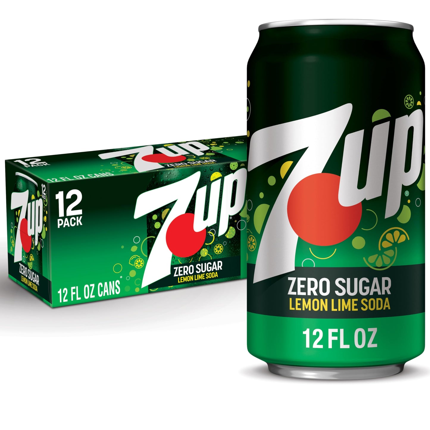7UP Zero Sugar Soda, 12 Fl Oz, Pack of 12, Carbonated Soft Drink, Model 078000011814