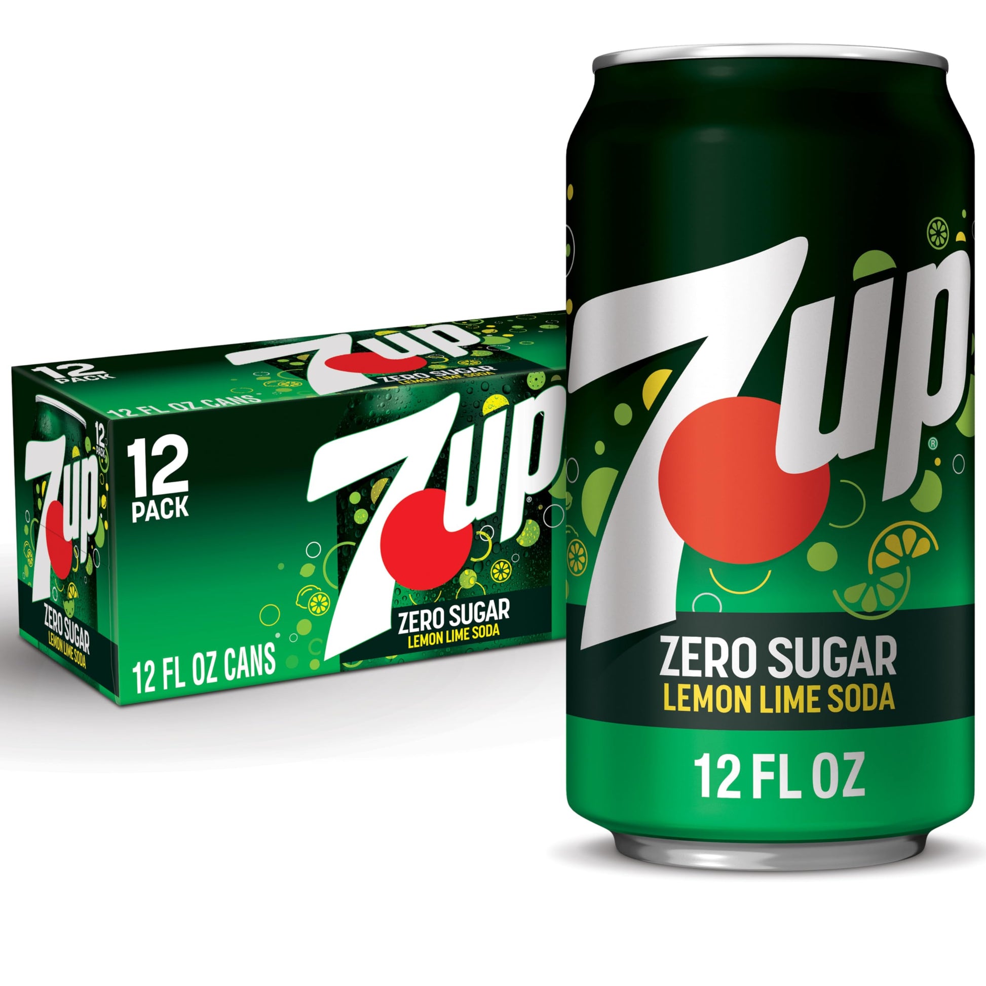 7UP Zero Sugar Soda, 12 Fl Oz, Pack of 12, Carbonated Soft Drink, Model 078000011814