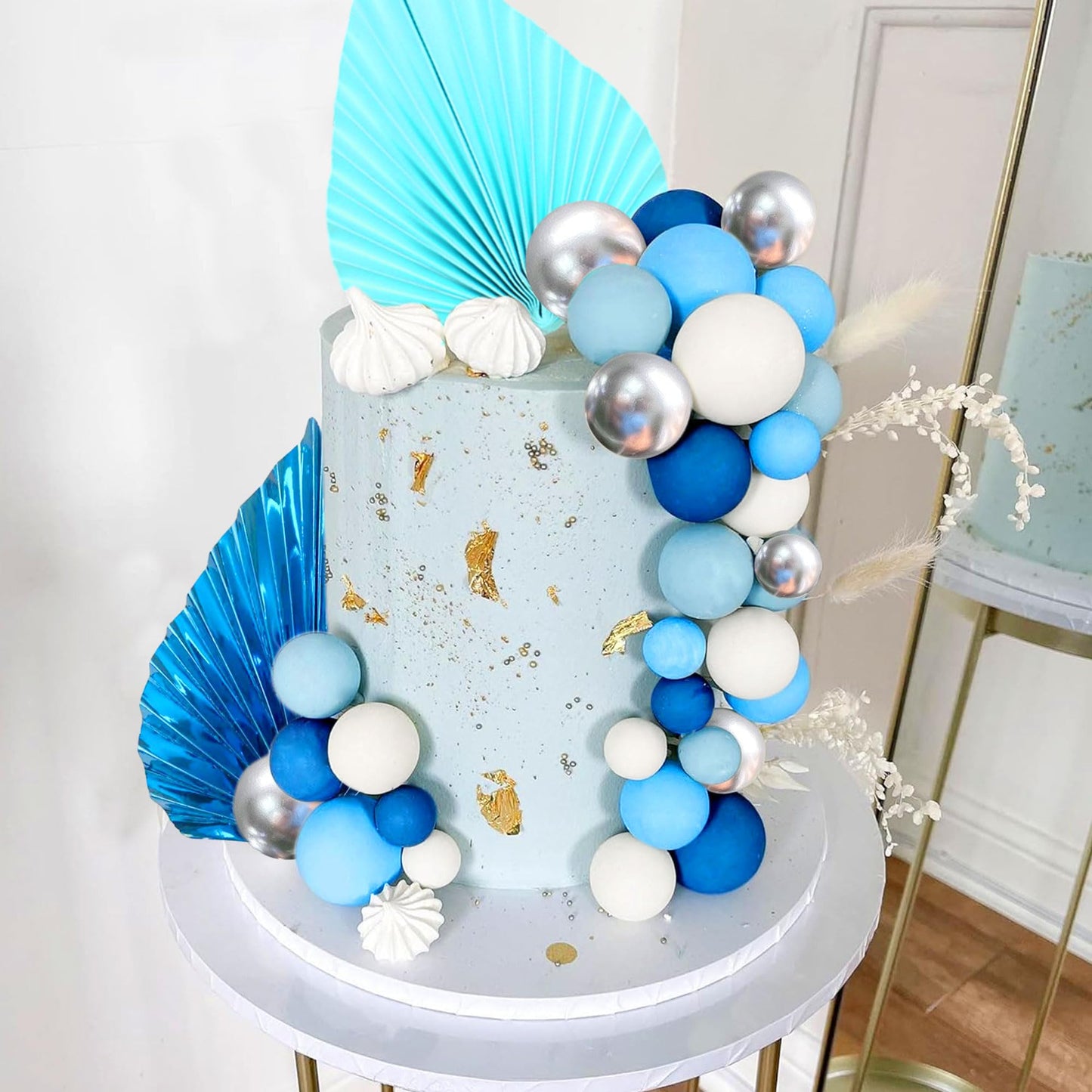 Blue Cake Decoration Blue Silver Balls Cake Topper Baby Shower Cake Decoration For Wedding Bridal Shower Birthday