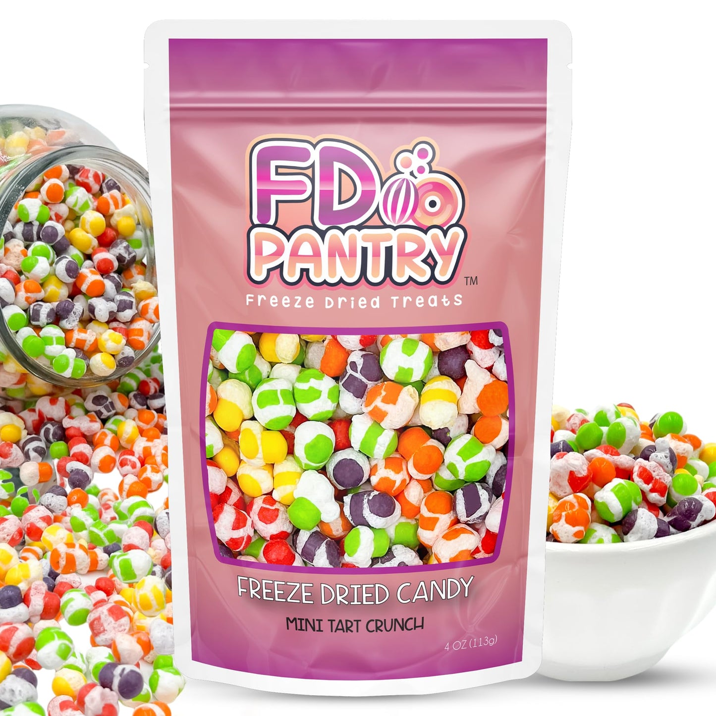 Freeze Dried Candy Tarts Mini Crunch- Light Crunchy Sweetness, 4 Oz Flavors- Variety Mixed Fruit Punch. Tarts Mini Resealable Ba