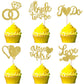 YCTHUNFISH Bridal Shower Cupcake Toppers, 36 Pack Glitter Diamond Ring Picks, Gold, Bamboo
