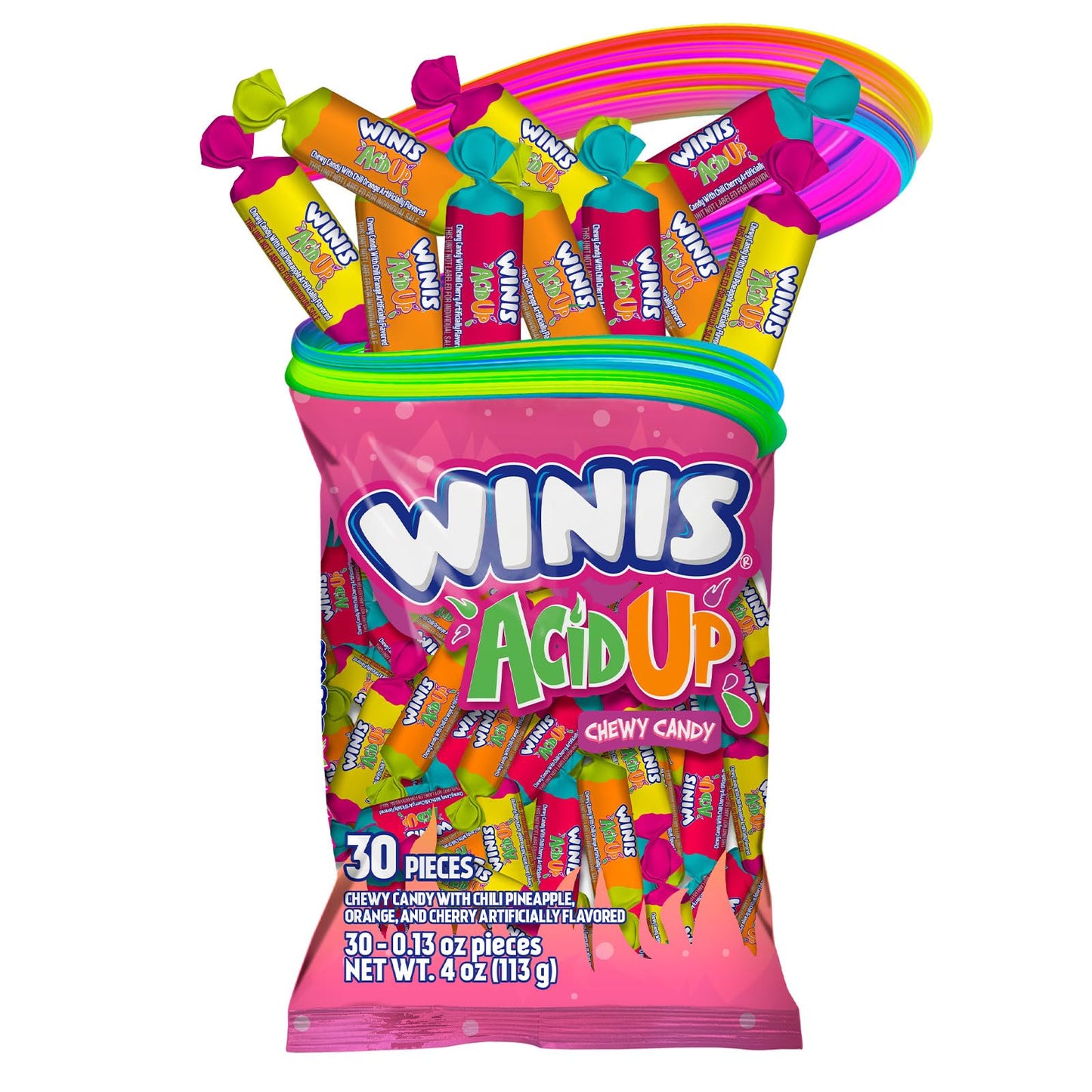 Winis Sour & Spicy Variety Bag Chewy Candy – Taffy Candies 30 Individually Wrapped Pieces - Size 4 Oz Candy Variety Bag - Taffy, Gifts, Holiday, Parties, Concessions, Pantry, Non-Melting, Party
