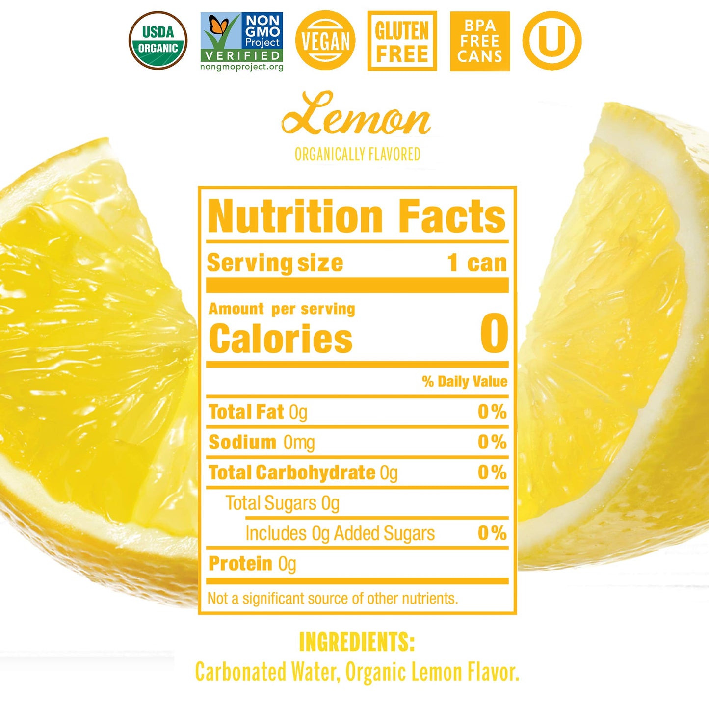 Nixie Sparkling Water, Lemon | 12 Fl Oz Cans, 24 Pack | Organic, Vegan, Non-Gmo, Gluten Free, 0 Calories, 0 Sugar, 0 Sodium