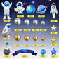 24 Pcs Astronaut Space Cake Toppers Outer Space Cake Toppers Decoration Astronaut Figurines Planet Rocket Satellite Pearl Balls