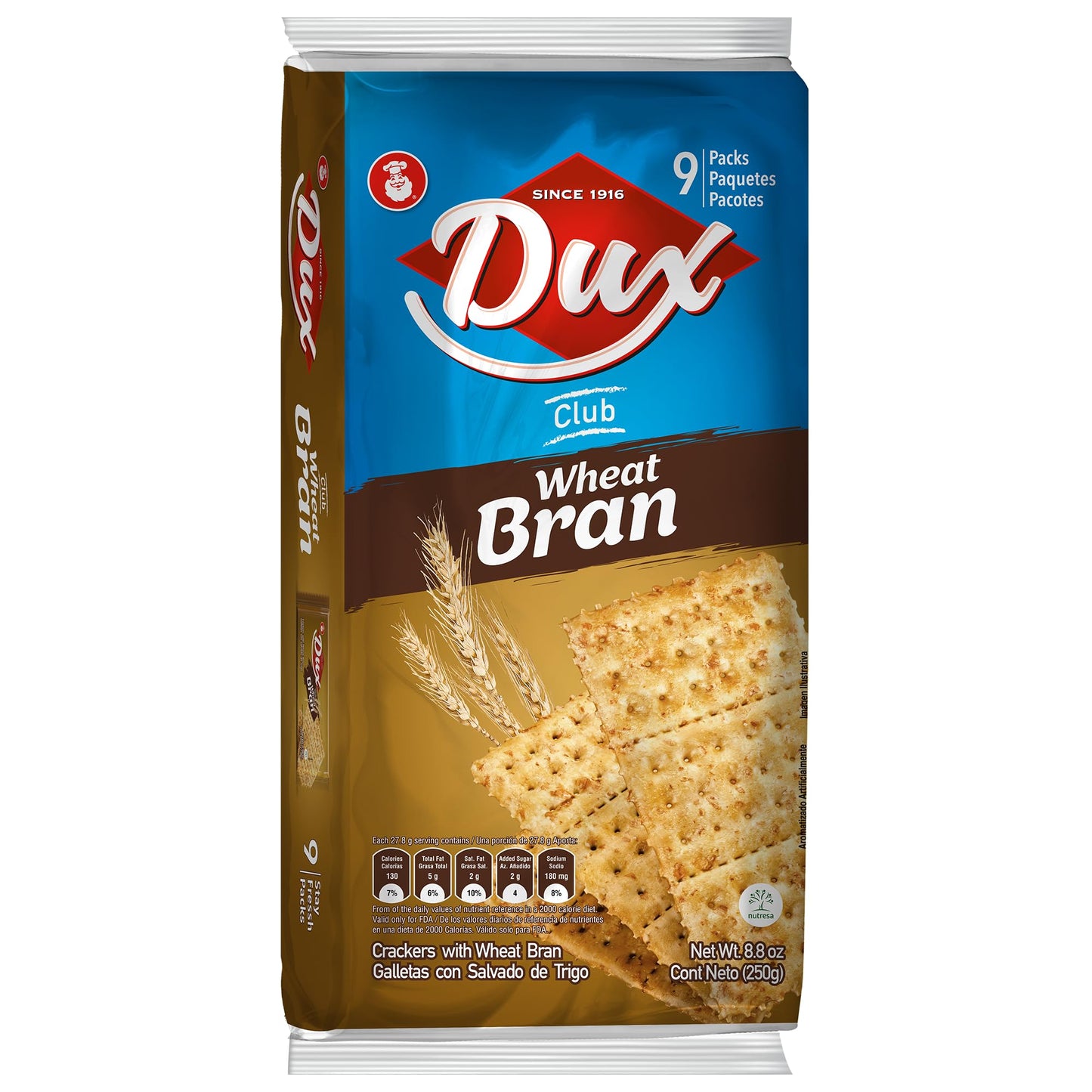 Dux, Wheat Crackers, High In Fiber, Enjoy Anytime, 8.82 Ounce, 1 Box Contains 4 Bags, Each With 9 Individual Packs And Every Pac