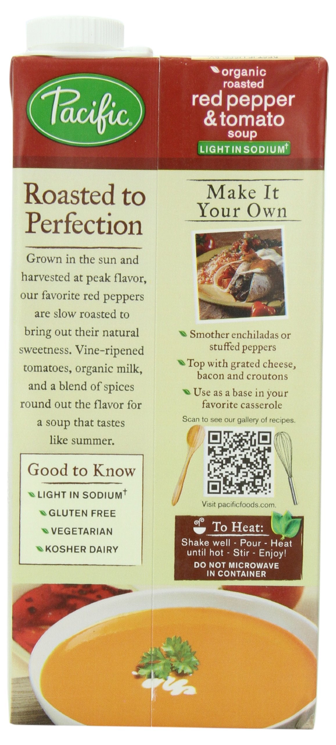 Pacific Natural Foods Light Sodium Organic Soup, Roasted Red Pepper and Tomato, 32-Ounce Cartons (Pack of 3)