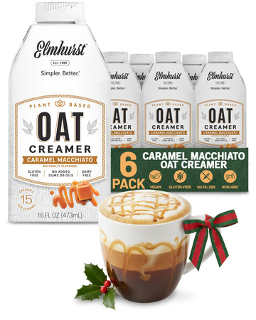 Elmhurst 1925 Caramel Macchiato Oat Creamer - 16 Ounce (Pack of 6) Dairy-Free, Vegan, Kosher, Low Sugar, Shelf Stable Creamer Ma