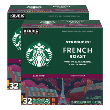 Starbucks Coffee K-Cup Pods, French Roast, Dark Roast Coffee, Notes Of Dark Caramel & Sweet Smoke, Keurig Genuine K-Cup Pods, 32