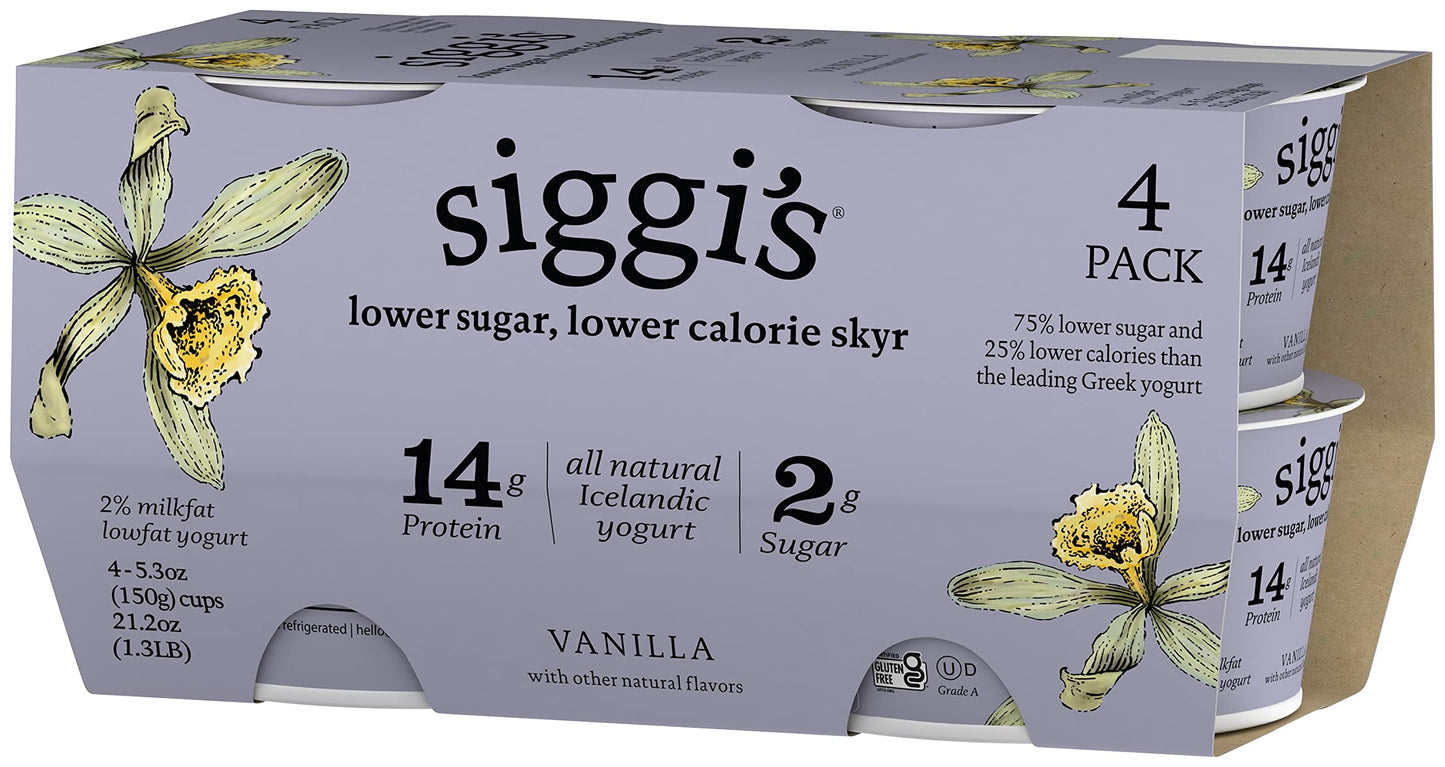 Siggis Icelandic Low Fat Skyr Yogurt Vanilla 2% Milkfat - 4 pk