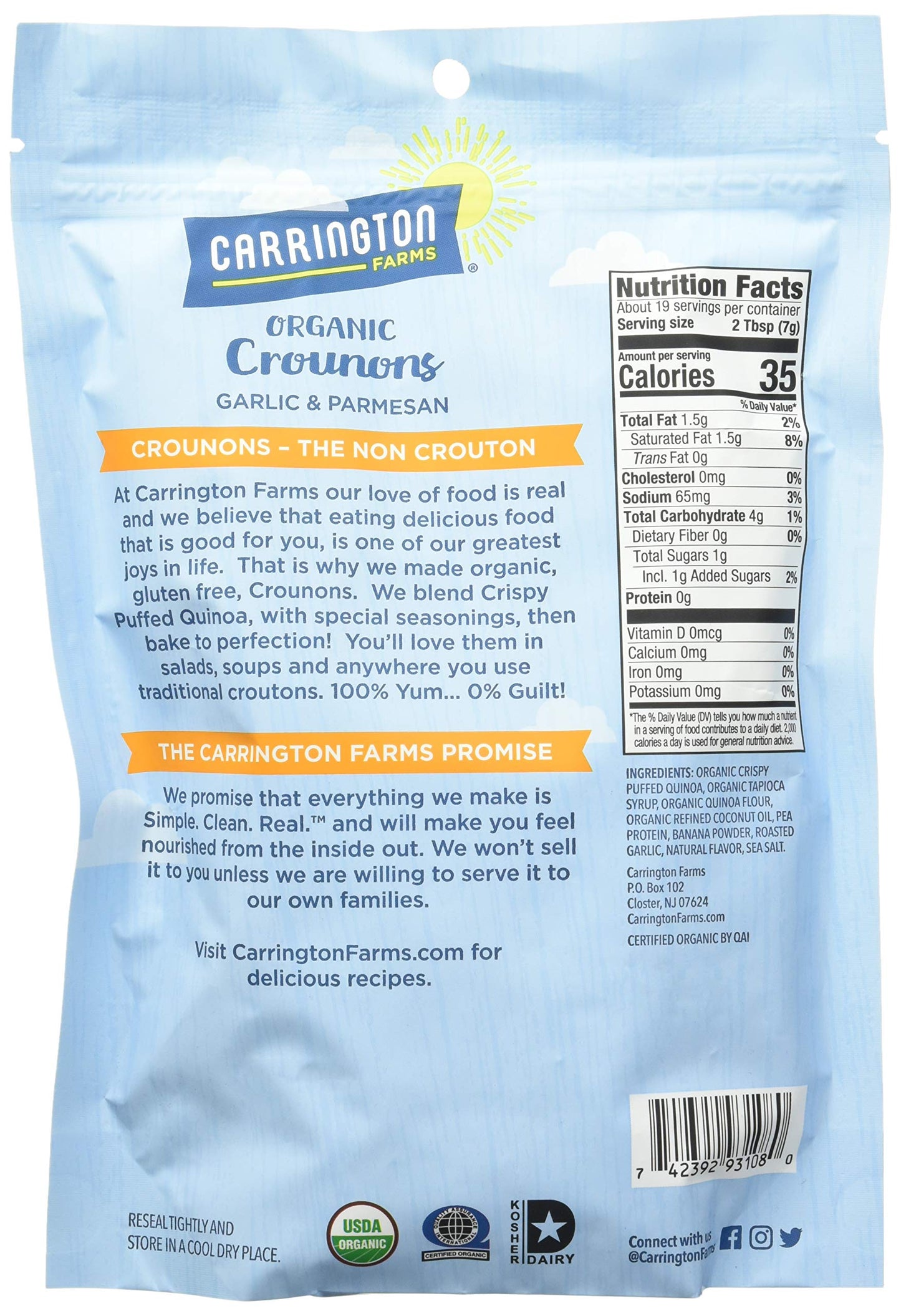 Carrington Farms Crounons Garlic & Parmesan, 4.75 Ounce, Pack of 1