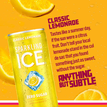 Sparkling Ice Classic Lemonade Sparkling Water, with Antioxidants and Vitamins, Zero Sugar, 7.5 fl oz Cans (3/10 Pack)
