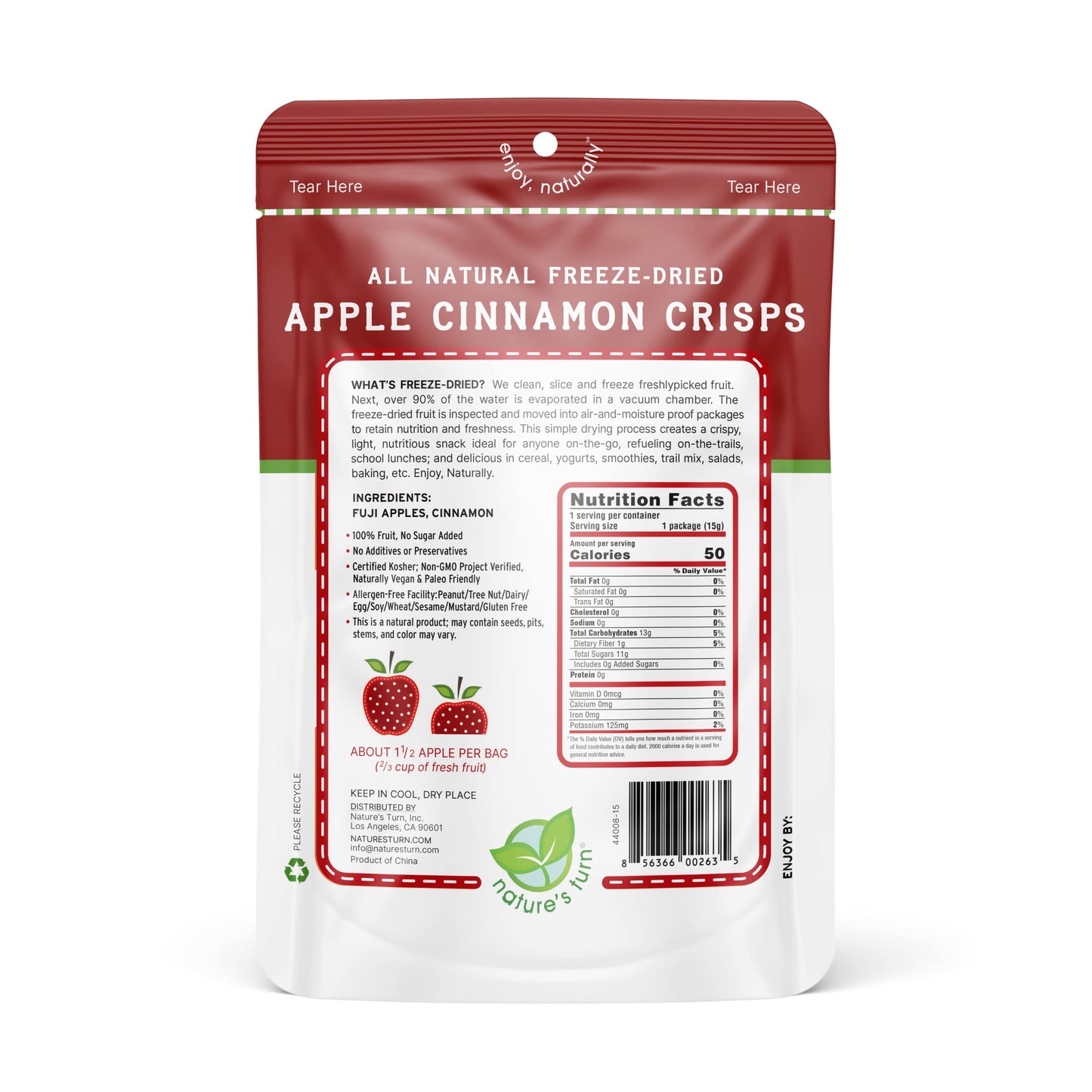 Nature'S Turn Freeze-Dried Fruit Snacks, Apple Cinnamon Crisps, Pack Of 12 (0.53 Oz Each)