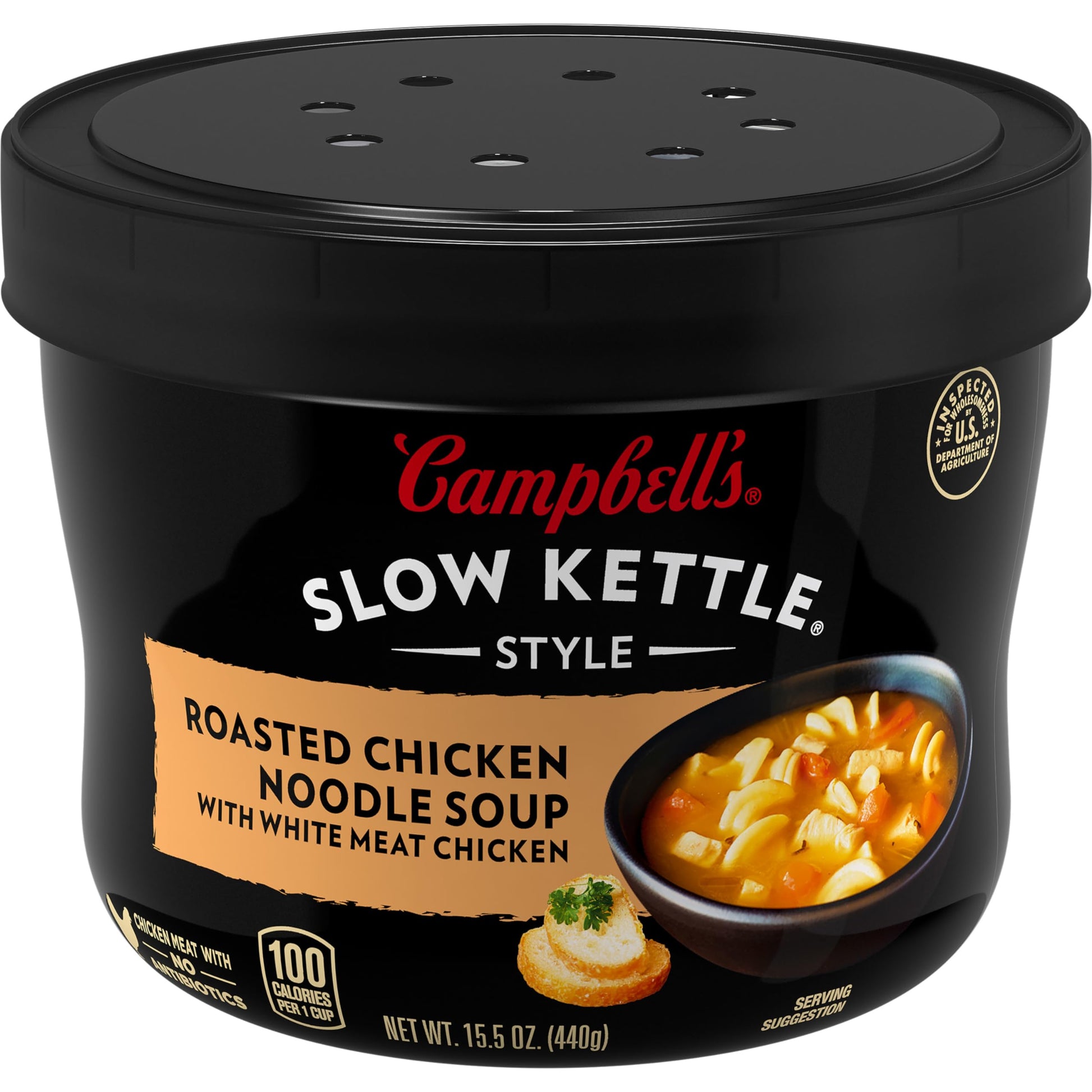 Campbell'S Slow Kettle Style Roasted Chicken Noodle Soup With White Meat Chicken, 15.5 Oz. Tub