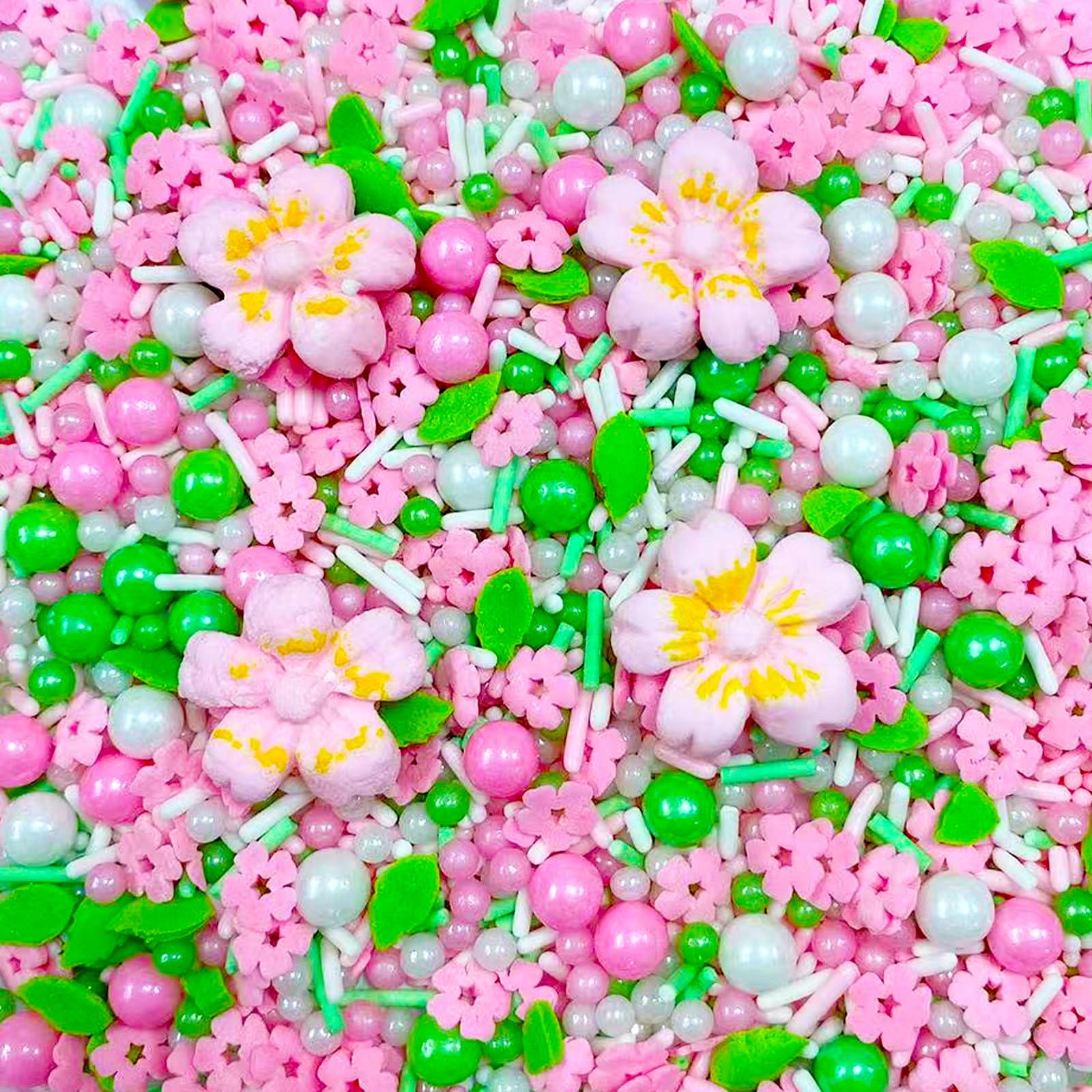 Sentovac Pink Flowers Sprinkles Edible Spring Green Peals Sprinkles for Cake Decorating Candy Cupcake Cake Topper Cookie Baking 