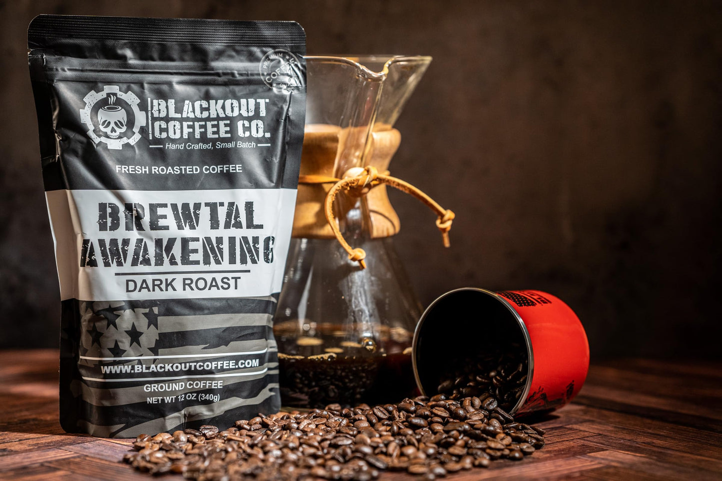 Blackout Coffee Brewtal Awakening Dark Roast Whole Bean Coffee, High Caffeine, 12oz Bag, American Made