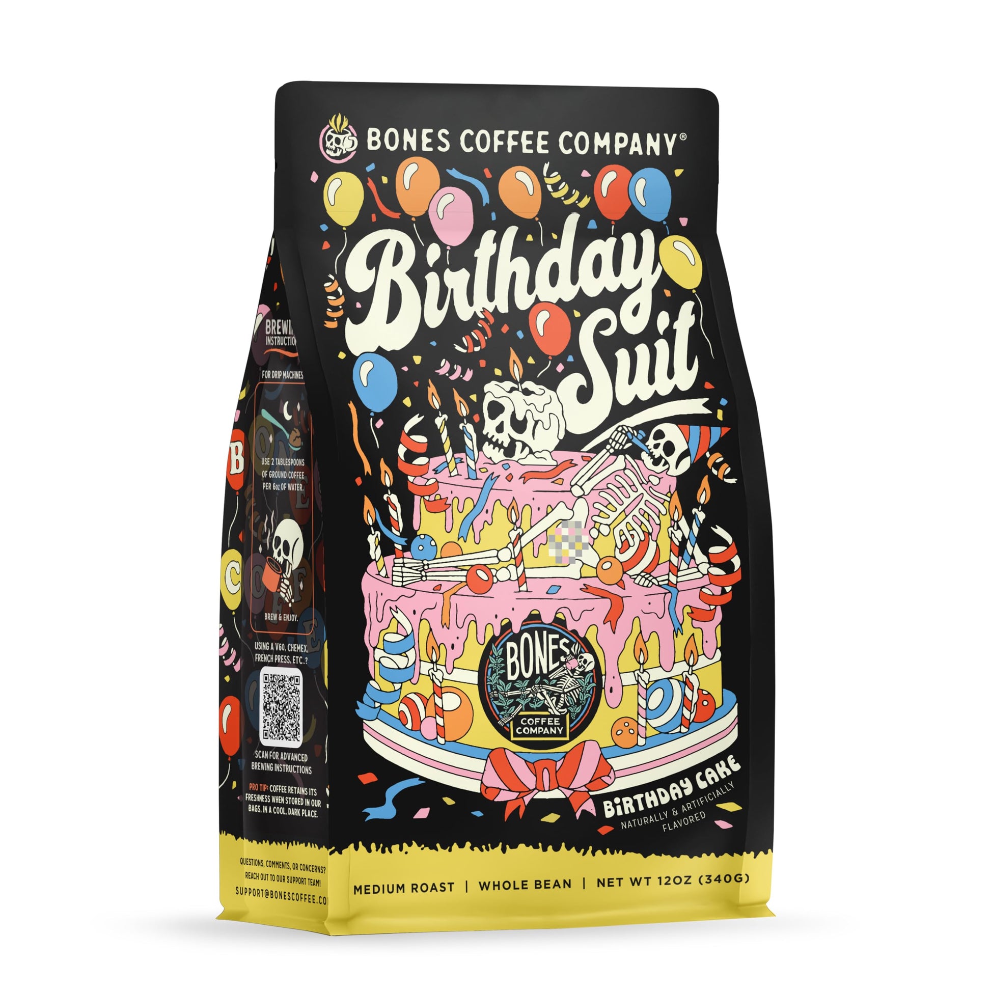 Bones Coffee Company Birthday Suit, Birthday Cake Flavored Coffee, Medium Roast Low Acid Arabica Beans Compatible with Auto drip