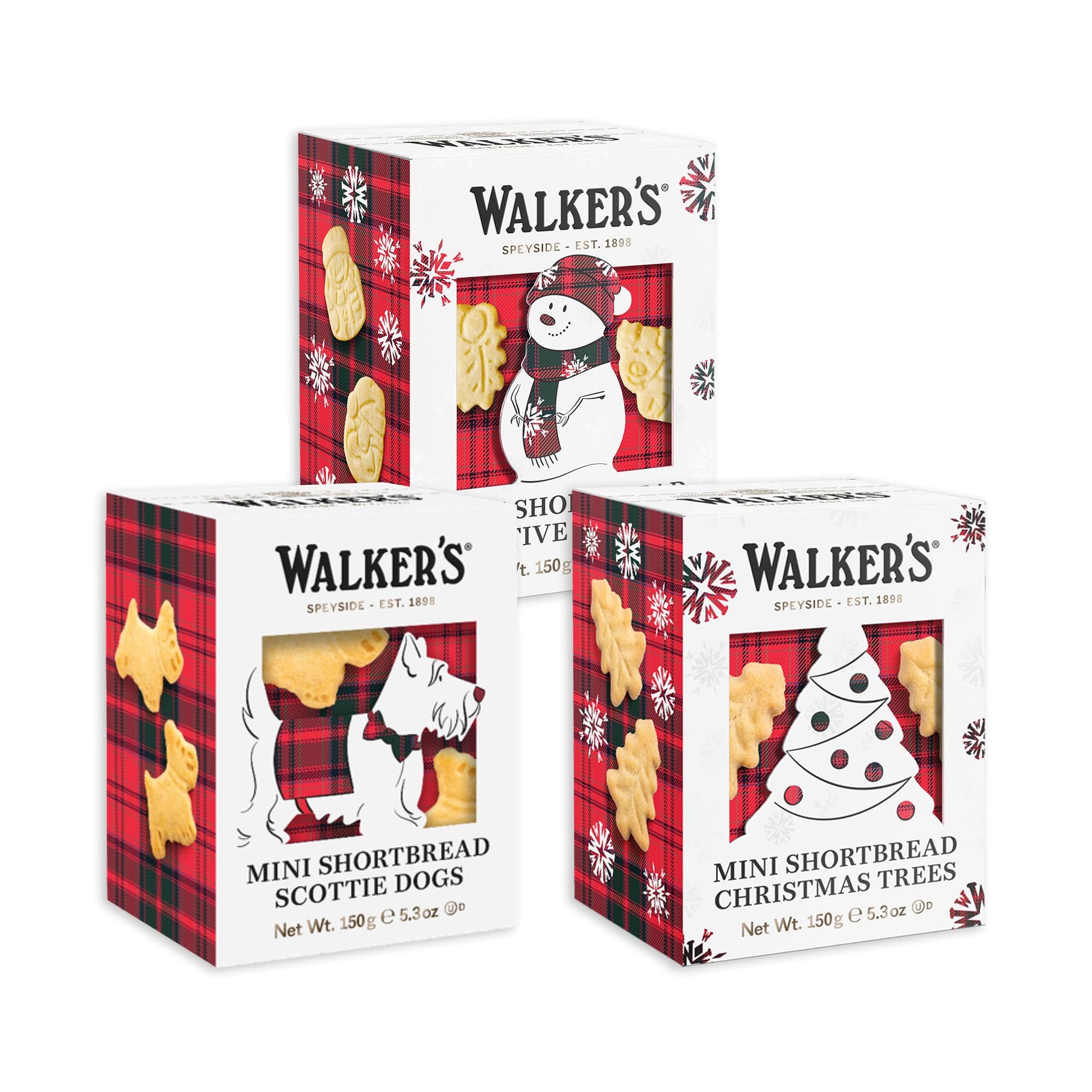 Walkers Shortbread Variety Pack, 15.9 oz, 3 Boxes, Includes Scottie Dog, Snowman & Tree Shaped Mini Christmas Cookies