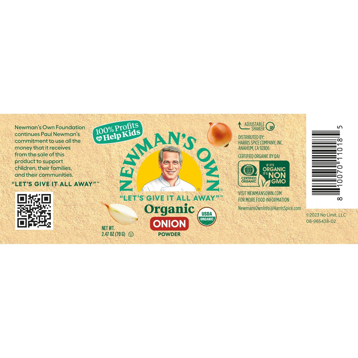 Newman'S Own Organic Onion Powder; Great On Soups, Stews, And Savory Recipes, Usda Certified Organic, Non-Gmo, Kosher, 2.47 Oz.