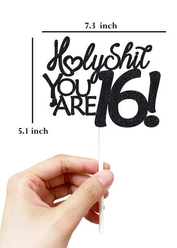 Happy 16Th Birthday Cake Topper Funny 16Th Birthday Decorations For Teens 16 Birthday Cake Toppers-Black Glitter Boys 16Th Birth