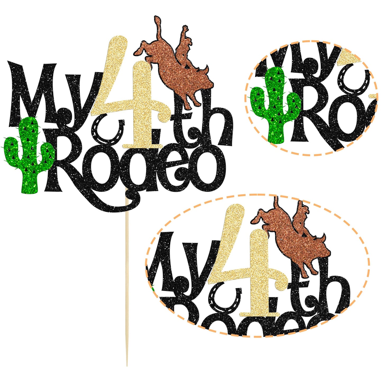 Ephlyn Cowboy 4Th Birthday Cake Topper, 1Pc Glitter Hat Topper For Western Theme Party, 6.5X9.1In Paper Decorations, Birthday, B