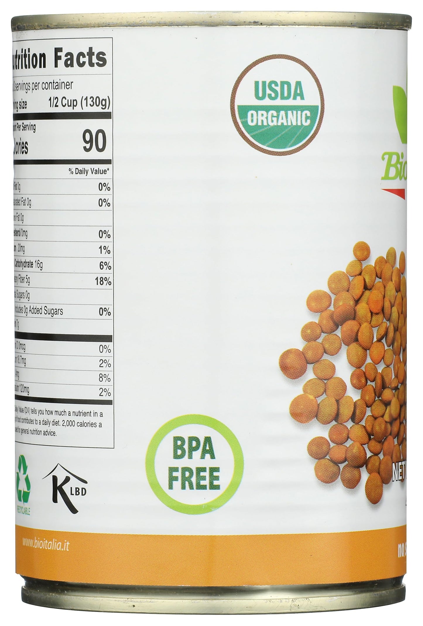BIOITALIA Organic Canned Green Lentils, 14 OZ