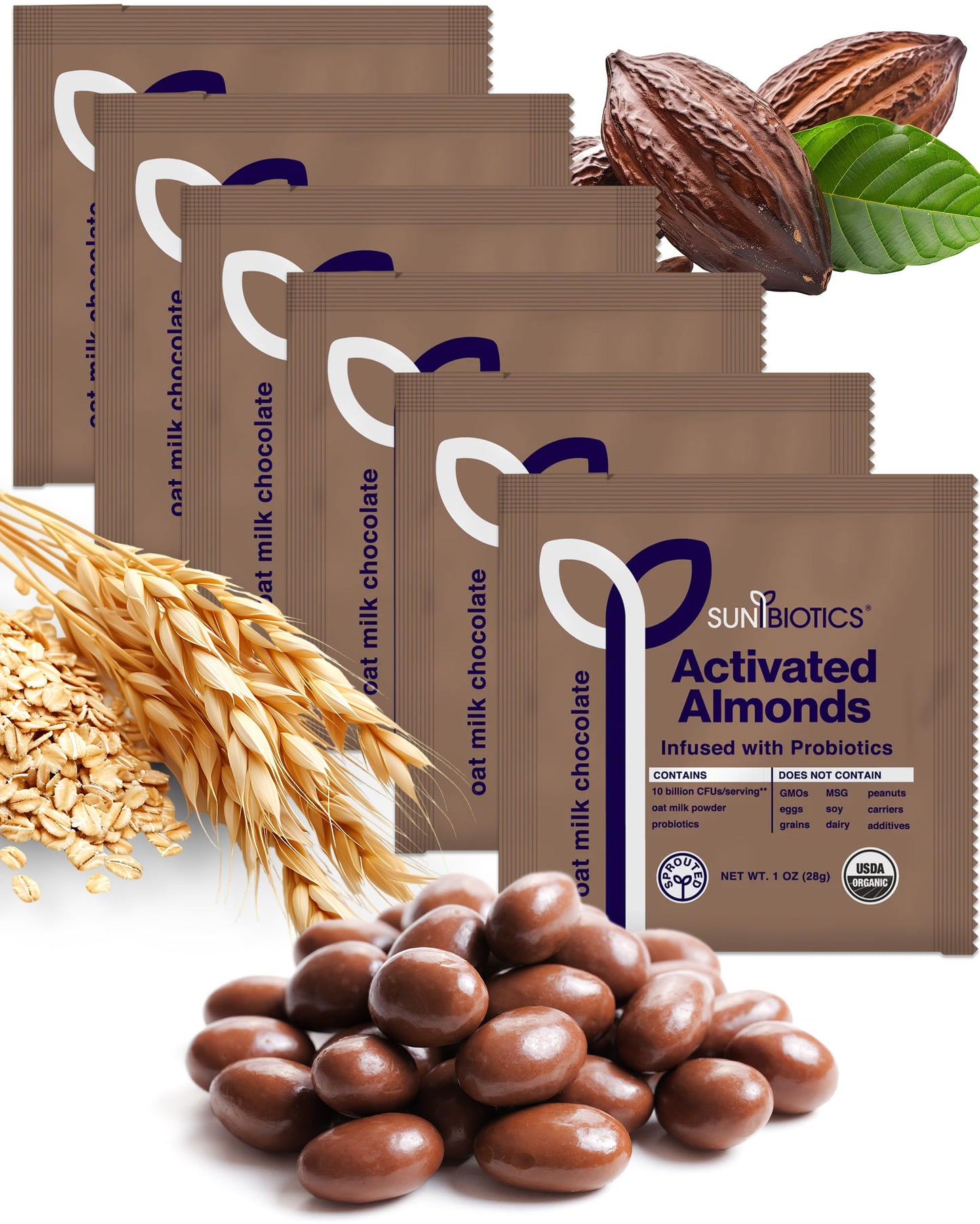 Sunbiotics Activated Organic Sprouted Almonds - Oat Milk Chocolate  Pack Of 6