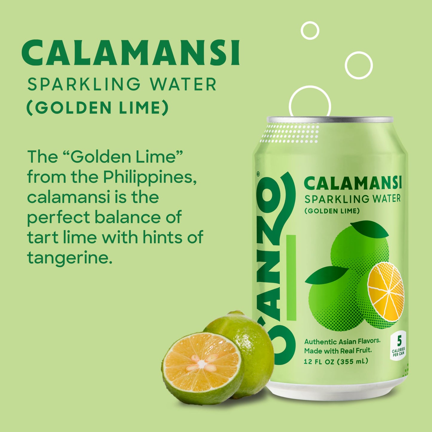 Sanzo Flavored Sparkling Water, Calamansi Lime, 12-Pack, 12 Fl Oz Cans, Non-GMO, Gluten-Free, Vegan